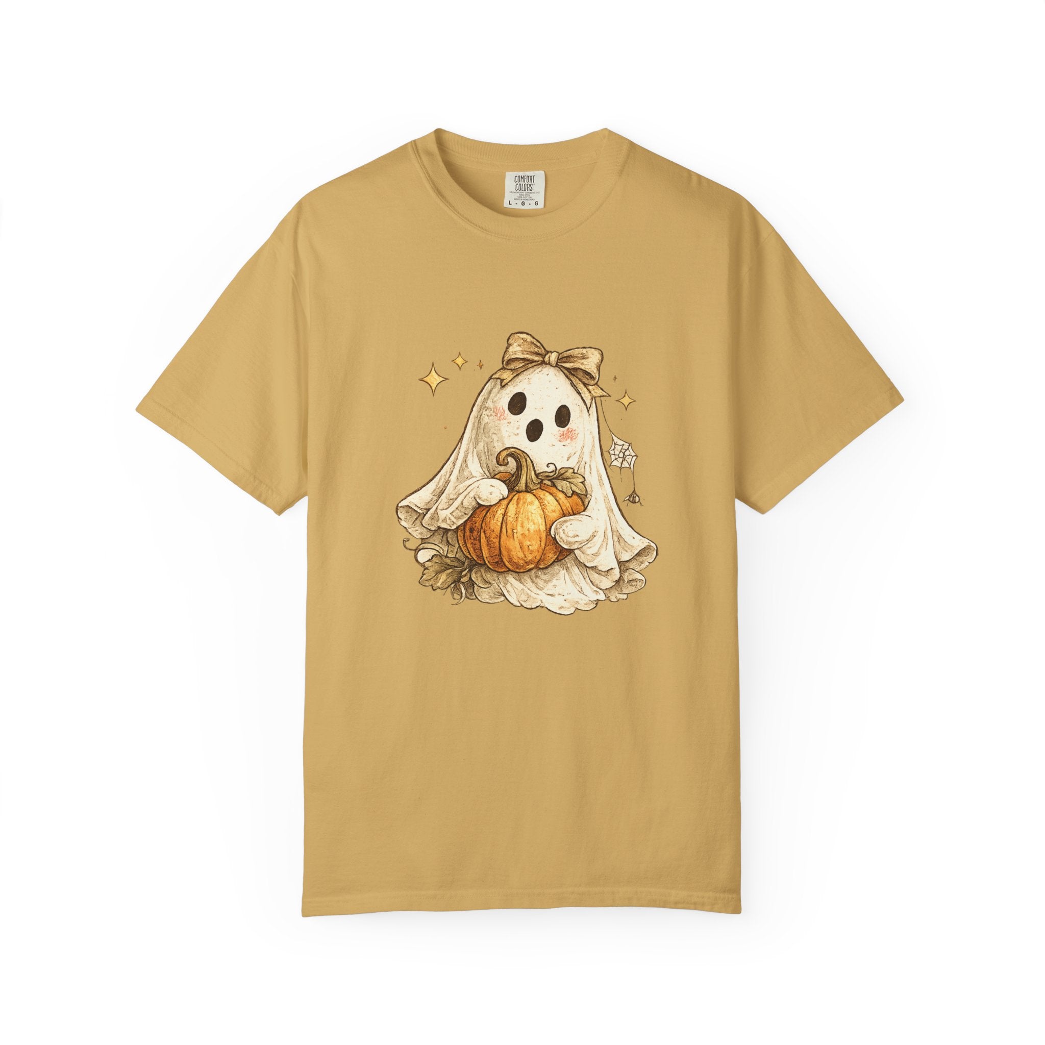 Cute Ghost with Pumpkin T-shirt | Halloween Autumn Spooky Illustration