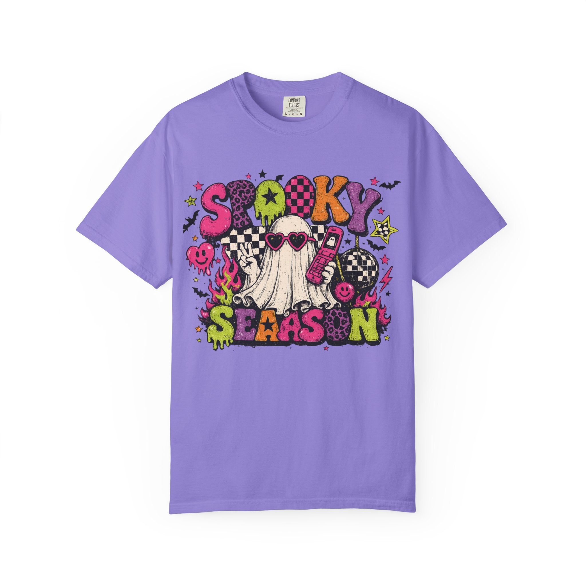 Spooky Season Ghost Graphic T-shirt | Halloween Retro Neon Design