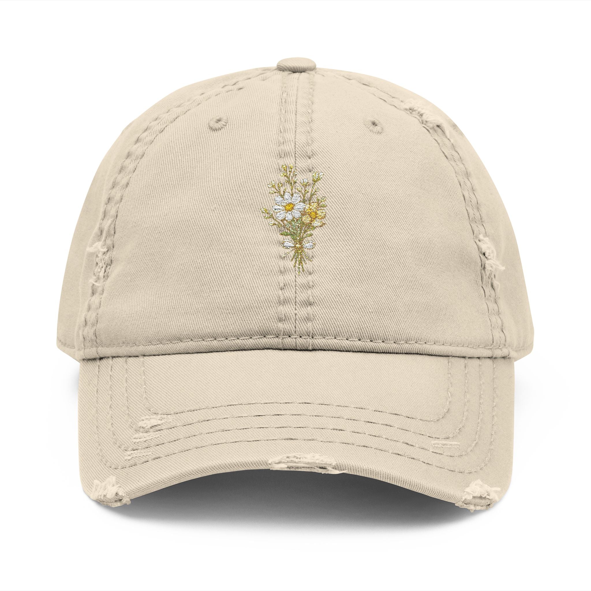 Distressed Embroidered Daisy Dad Hat
