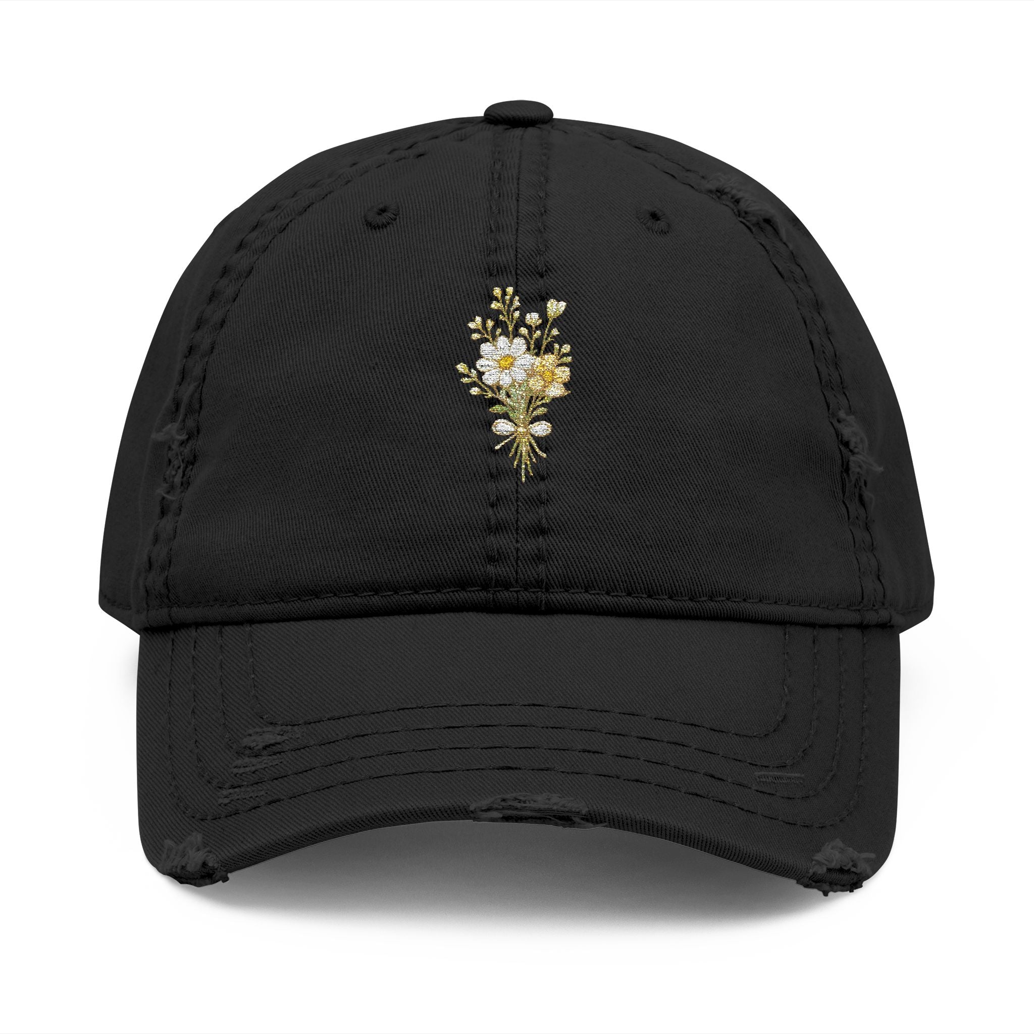 Distressed Embroidered Daisy Dad Hat